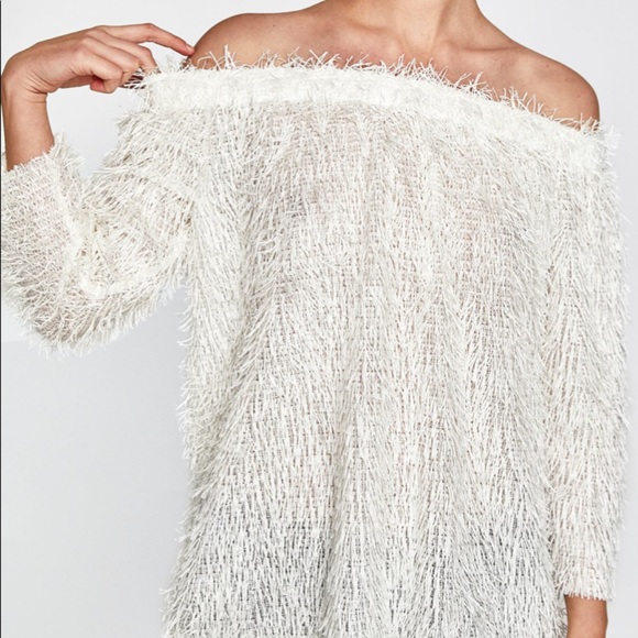 White Eyelash Fringe Party Top - Picture 1 of 7